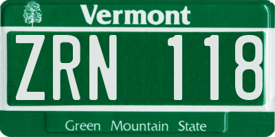VT license plate ZRN118