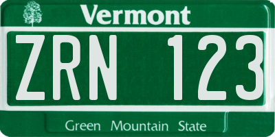 VT license plate ZRN123