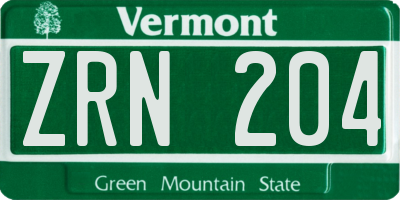 VT license plate ZRN204