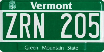 VT license plate ZRN205