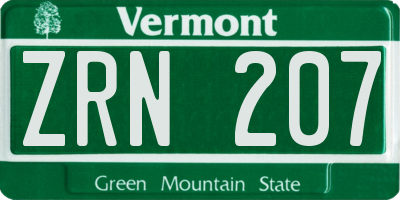 VT license plate ZRN207