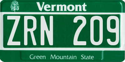 VT license plate ZRN209