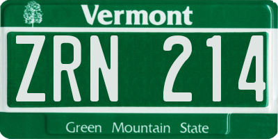 VT license plate ZRN214