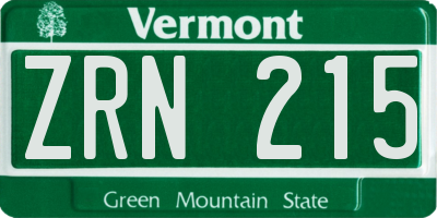 VT license plate ZRN215