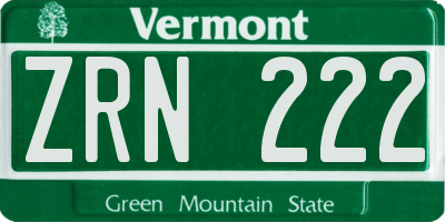 VT license plate ZRN222