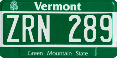 VT license plate ZRN289