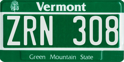 VT license plate ZRN308