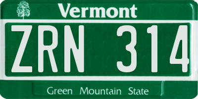 VT license plate ZRN314