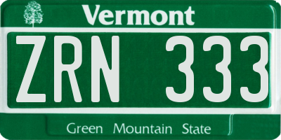 VT license plate ZRN333