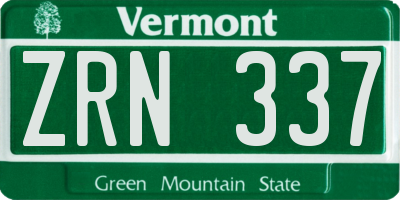 VT license plate ZRN337