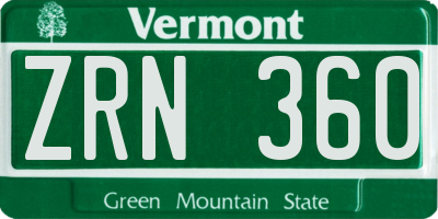 VT license plate ZRN360