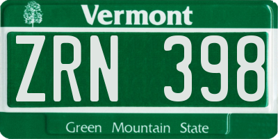 VT license plate ZRN398