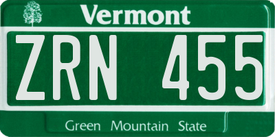 VT license plate ZRN455