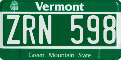 VT license plate ZRN598