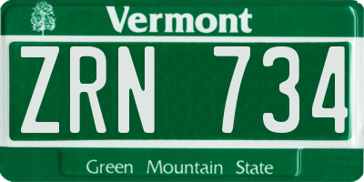 VT license plate ZRN734