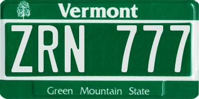 VT license plate ZRN777