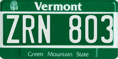 VT license plate ZRN803