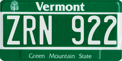 VT license plate ZRN922