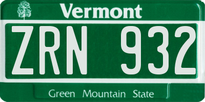 VT license plate ZRN932