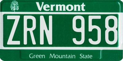 VT license plate ZRN958