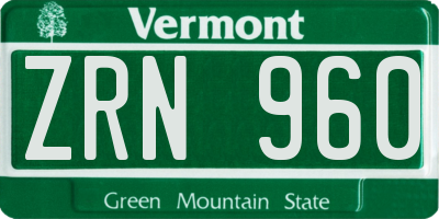 VT license plate ZRN960