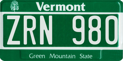 VT license plate ZRN980