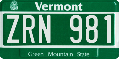 VT license plate ZRN981