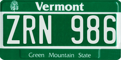 VT license plate ZRN986