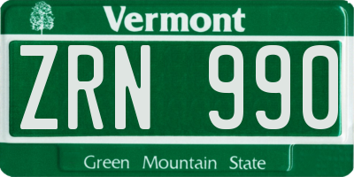 VT license plate ZRN990