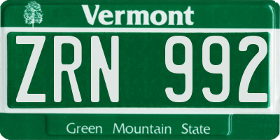 VT license plate ZRN992