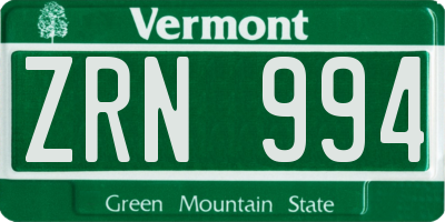 VT license plate ZRN994