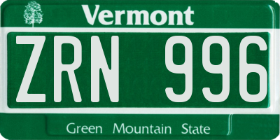 VT license plate ZRN996