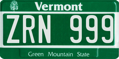VT license plate ZRN999