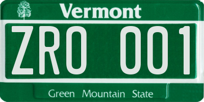 VT license plate ZRO001