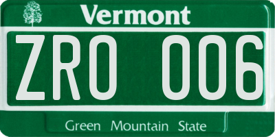VT license plate ZRO006