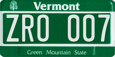 VT license plate ZRO007