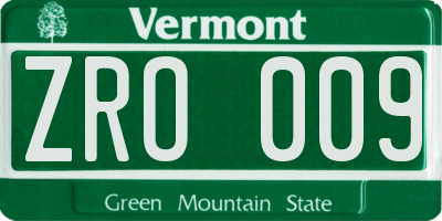 VT license plate ZRO009