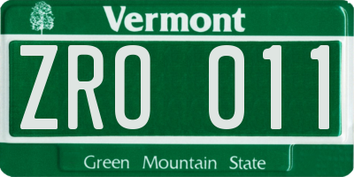 VT license plate ZRO011