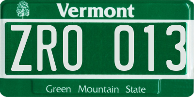 VT license plate ZRO013