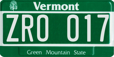 VT license plate ZRO017