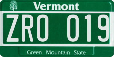 VT license plate ZRO019