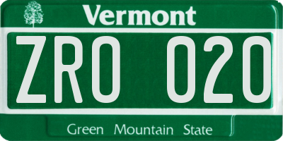 VT license plate ZRO020