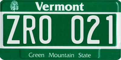 VT license plate ZRO021