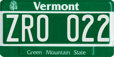 VT license plate ZRO022