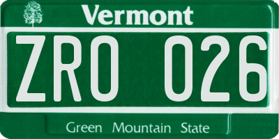 VT license plate ZRO026