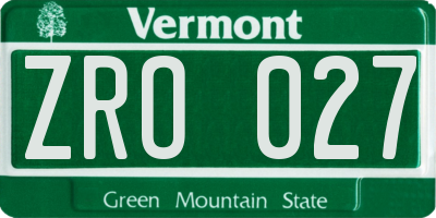 VT license plate ZRO027