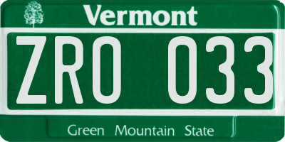 VT license plate ZRO033