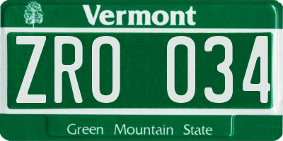 VT license plate ZRO034