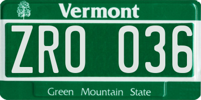 VT license plate ZRO036