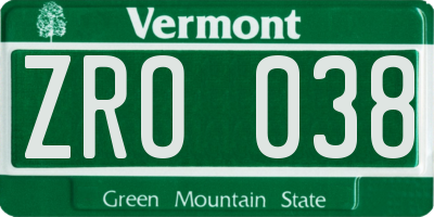 VT license plate ZRO038